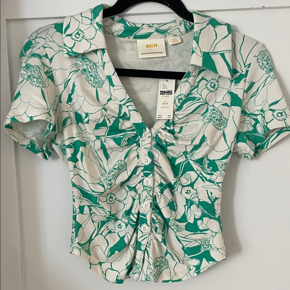 Maeve Green and White Floral Button Down Shirt - Picture 3 of 4